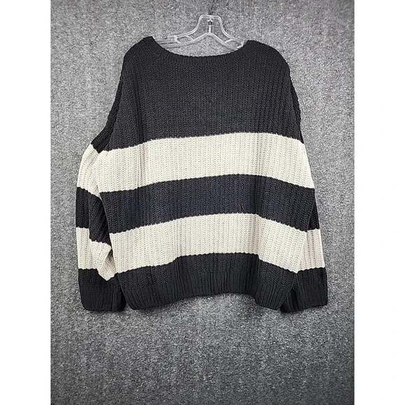Time and Tru Plus Size XXXL 22 Black White Striped Chunky Knit Sweater Crew Neck - Picture 6 of 7